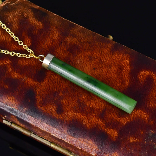 Vintage Carved Nephrite Jade Cylinder Necklace - Boylerpf
