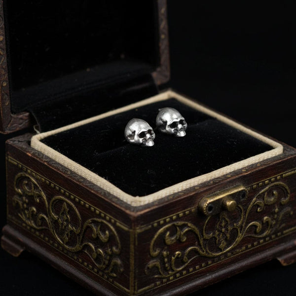 Vintage Sterling Silver Skull Stud Earrings