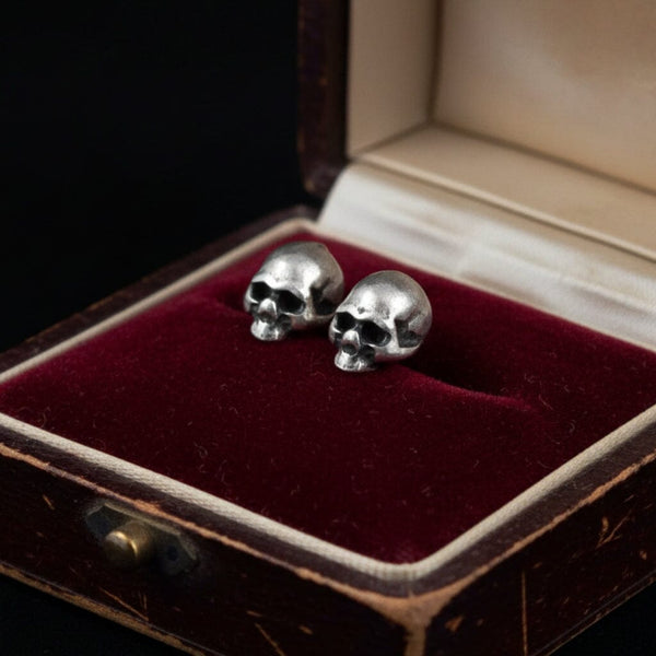 Vintage Sterling Silver Skull Stud Earrings