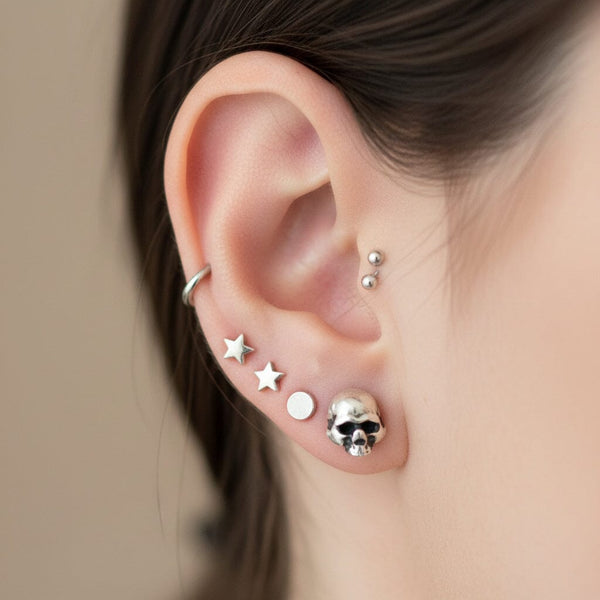 Vintage Sterling Silver Skull Stud Earrings