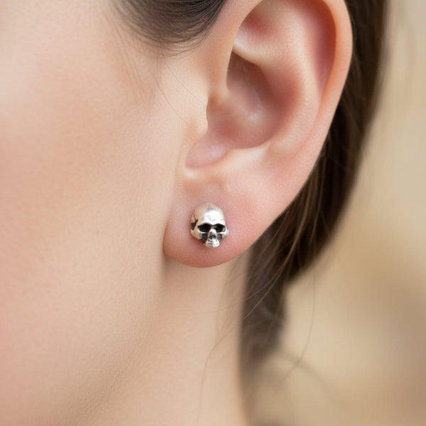 Vintage Sterling Silver Skull Stud Earrings