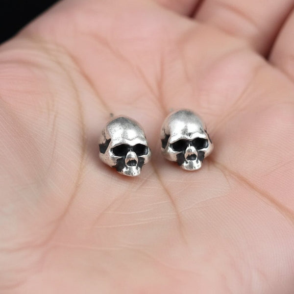 Vintage Sterling Silver Skull Stud Earrings