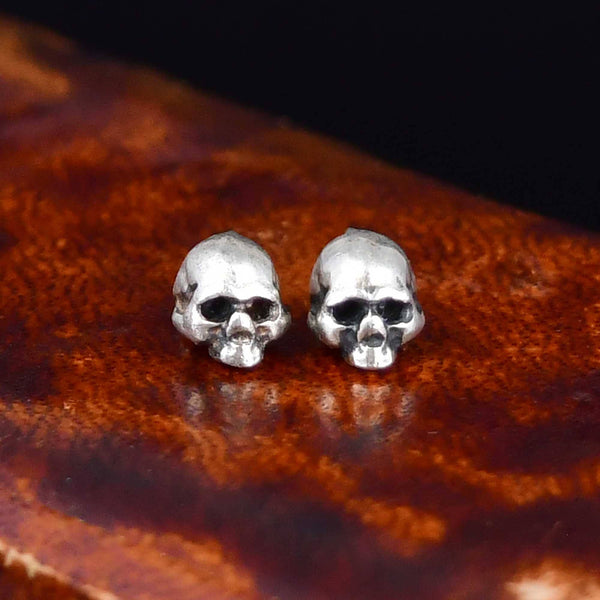 Vintage Sterling Silver Skull Stud Earrings