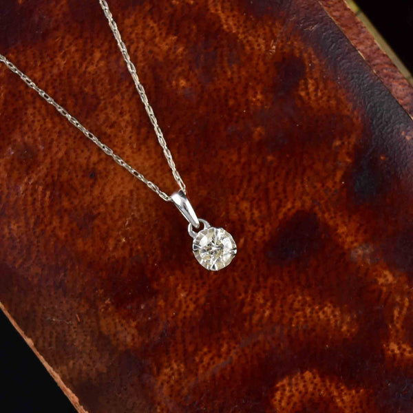 14K White Gold .25 CTW Diamond Solitaire Pendant Necklace - Boylerpf