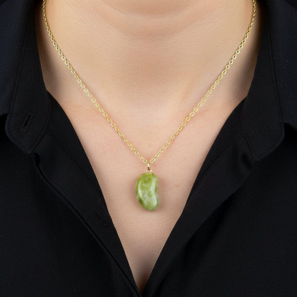Vintage 9K Gold Iona Marble Lucky Bean Necklace