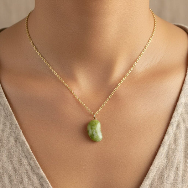 Vintage 9K Gold Iona Marble Lucky Bean Necklace