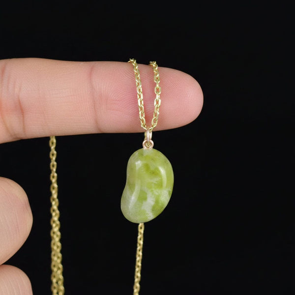 Vintage 9K Gold Iona Marble Lucky Bean Necklace