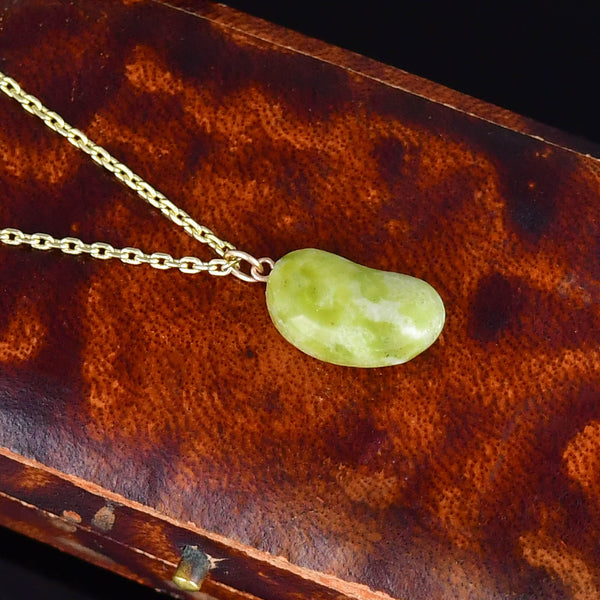 Vintage 9K Gold Iona Marble Lucky Bean Necklace