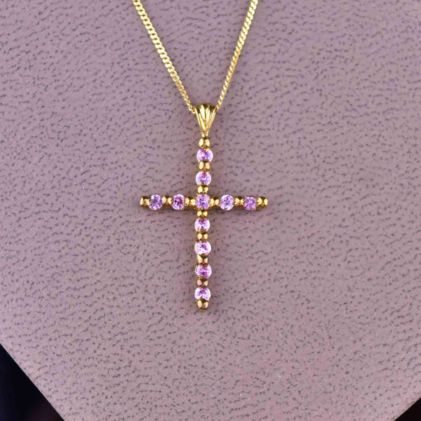 Gold Pink Sapphire Cross Pendant Necklace - Boylerpf