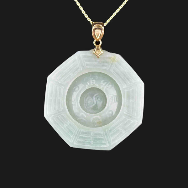 14K Gold Moveable Carved Jade Wheel Pendant Necklace - Boylerpf