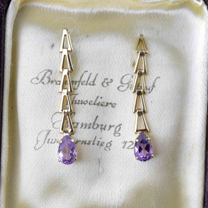 Vintage Pear Cut Amethyst Drop Earrings in 14K Gold - Boylerpf