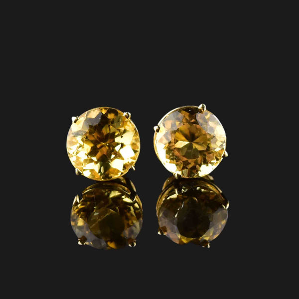 Vintage Natural Citrine Stud Earrings in 14K Gold - Boylerpf