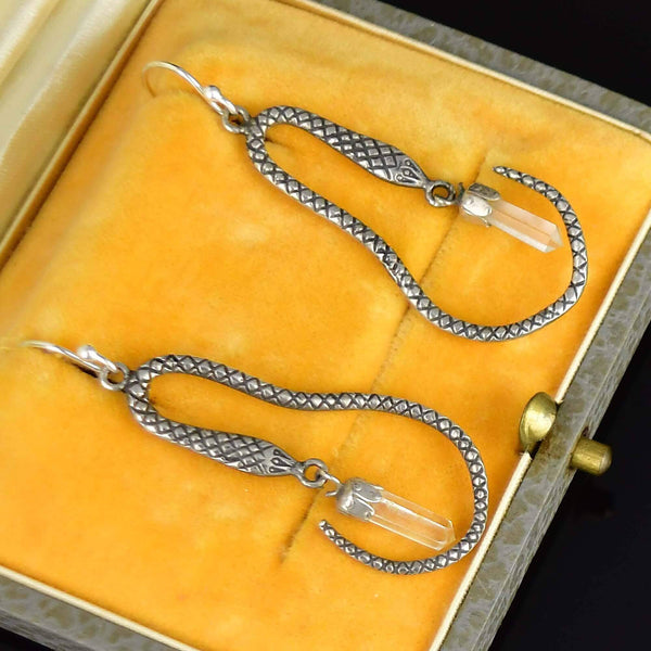 Vintage Crystal Dangle Sterling Silver Snake Earrings - Boylerpf