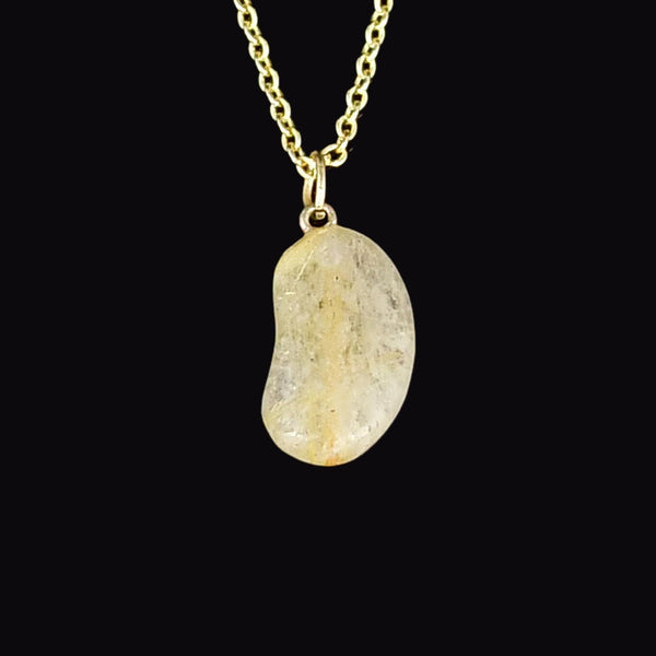 Vintage Rutilated Quartz 9K Gold Lucky Bean Necklace