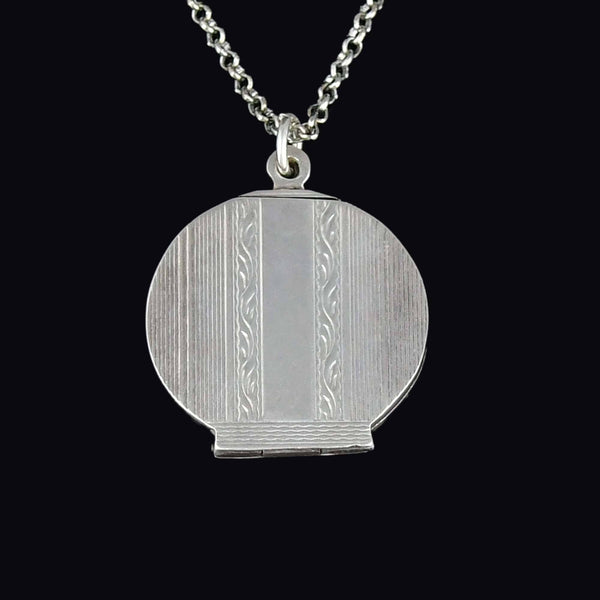 Antique Art Deco Sterling Silver Photo Locket Necklace