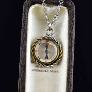 Sterling Silver Working Compass Fob Pendant Necklace - Boylerpf