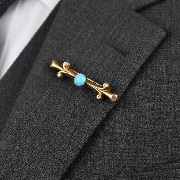 Antique 9K Gold Edwardian Turquoise Brooch Pin - Boylerpf
