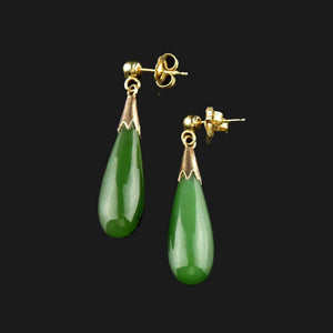 Vintage Natural Jade Teardrop Pendant Earrings in 14K Gold | Boylerpf