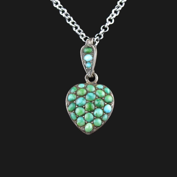 Antique Silver Turquoise Heart Locket Necklace - Boylerpf
