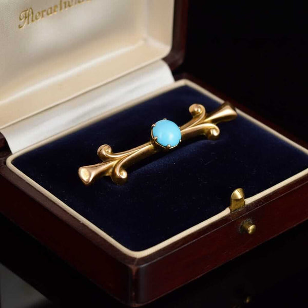 Antique 9K Gold Edwardian Turquoise Brooch Pin - Boylerpf