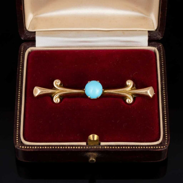 Antique 9K Gold Edwardian Turquoise Brooch Pin - Boylerpf