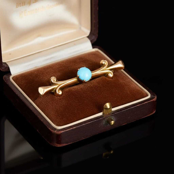 Antique 9K Gold Edwardian Turquoise Brooch Pin - Boylerpf