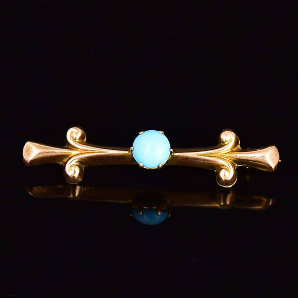 Antique 9K Gold Edwardian Turquoise Brooch Pin - Boylerpf