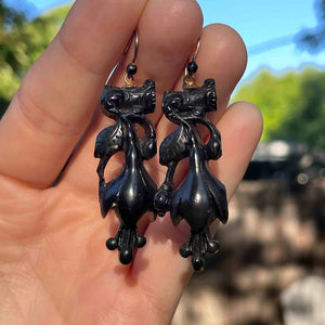 Antique Victorian Whitby Jet Snowdrop Dangle Earrings - Boylerpf