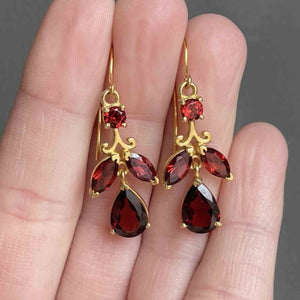 Vintage Gold Garnet Leaf Drop Earrings - Boylerpf