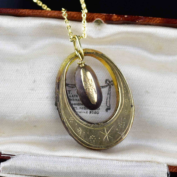 Antique Victorian Articulated Gold Pique Pendant Necklace - Boylerpf