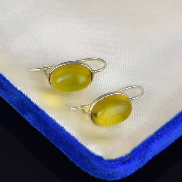Vintage Sterling Silver Amber Drop Earrings