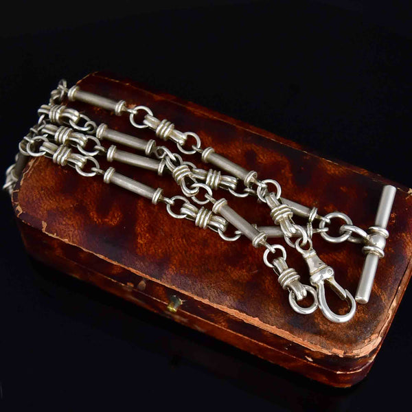 Antique Edwardian Sterling Silver Knotted Double Albert Watch Chain Necklace - Boylerpf