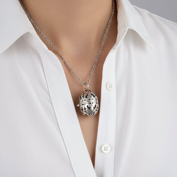 Antique Sterling Silver Egg Vinaigrette Pendant Necklace - Boylerpf