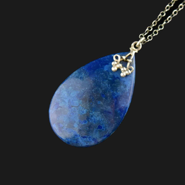 Arts and Crafts Style Silver Lapis Lazuli Pearl Pendant Necklace - Boylerpf