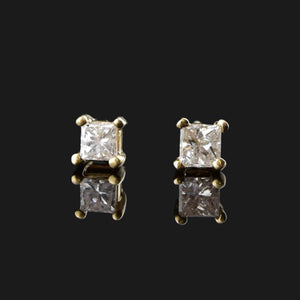 Vintage 10K Gold Princess Cut Diamond Stud Earrings - Boylerpf