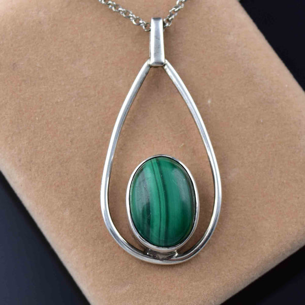 Vintage Sterling Silver Malachite Pendant Necklace - Boylerpf