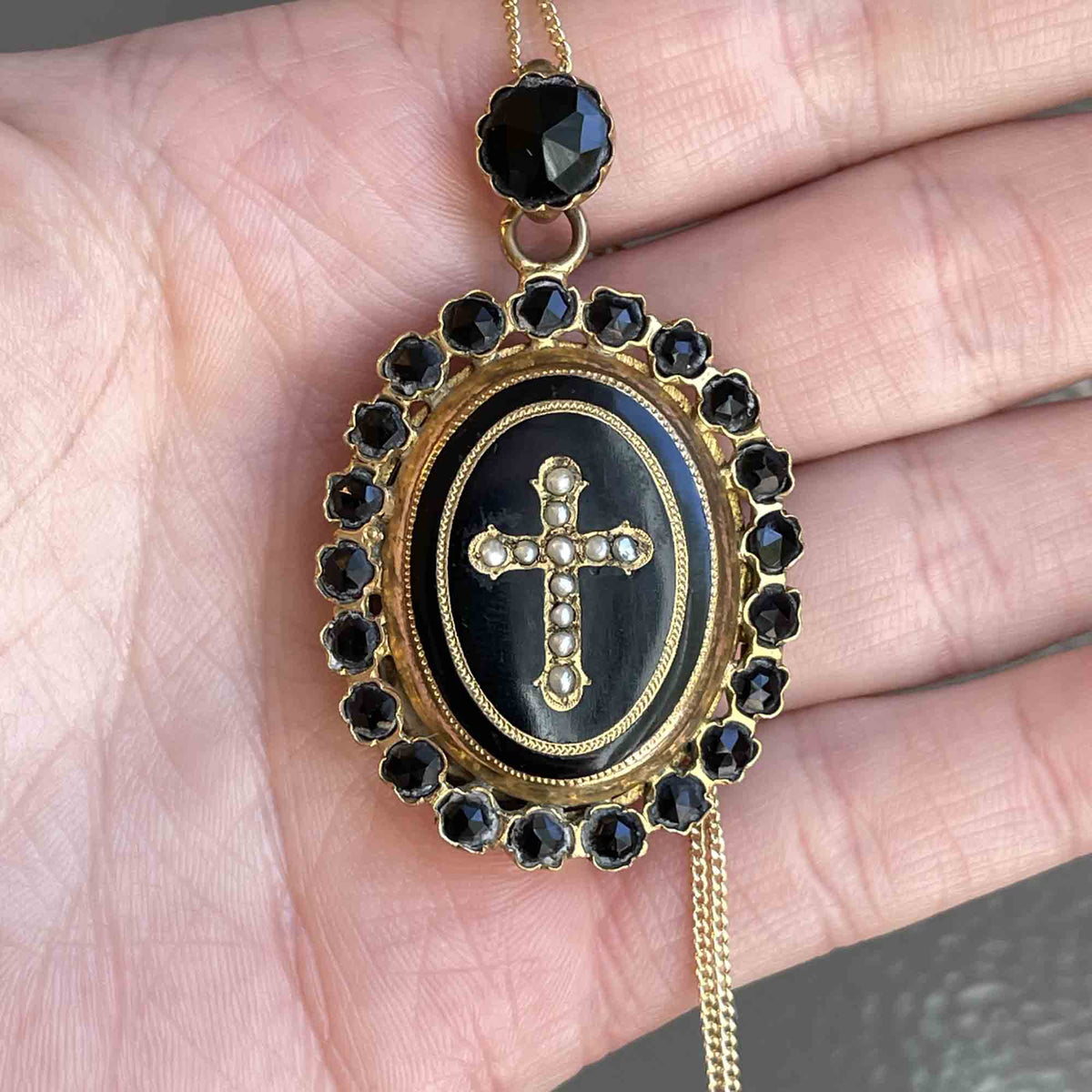 Whitby Jet Locket Antique Victorian Carved Whitby Jet Seed Pearl Cross Locket – Boylerpf