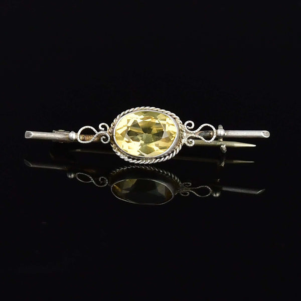 Vintage Sterling Silver Citrine Bar Brooch