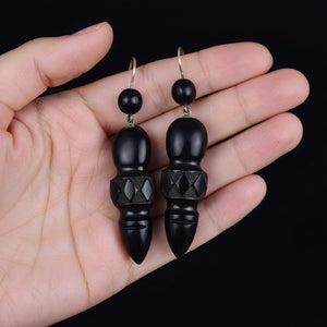 Antique Victorian Long Drop Whitby Jet Earrings - Boylerpf