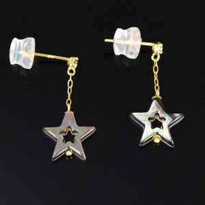 Vintage 18K Gold Diamond Mother of Pearl Star Drop Earrings - Boylerpf