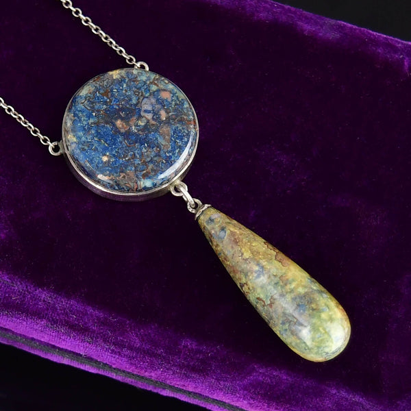 Silver Art Deco Scottish Blue Granite Agate Necklace