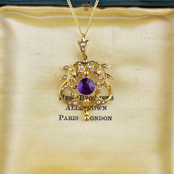 Antique Art Nouveau Gold Amethyst Lavaliere Necklace - Boylerpf