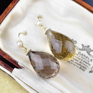 Vintage Smoky Quartz Pearl Briolette Earrings - Boylerpf