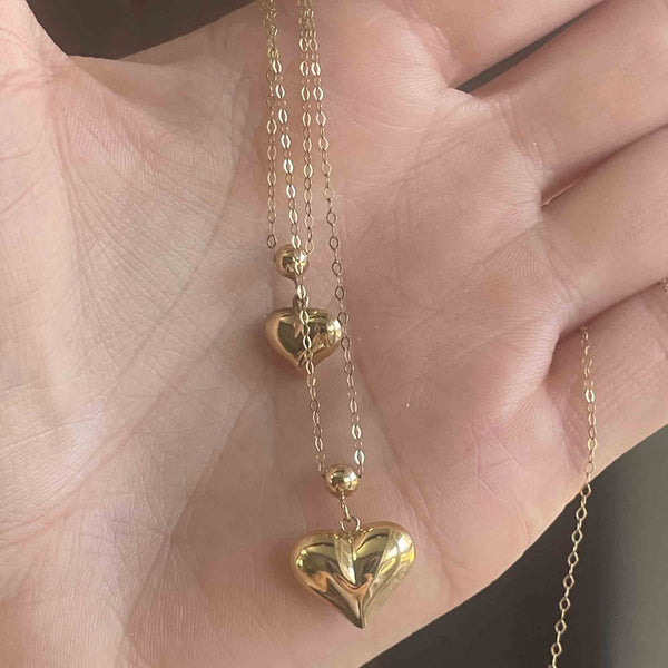 Vintage 10K Gold Double Puffy Heart Charm Necklace | Boylerpf