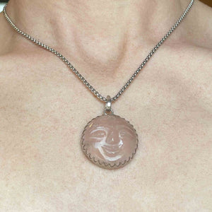 Vintage Silver Rose Quartz Man in the Moon Necklace - Boylerpf
