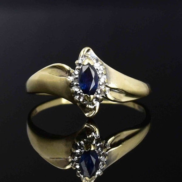 10K Gold Marquise Sapphire Diamond Jalo Engagement Ring - Boylerpf