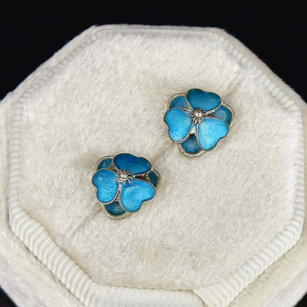 Sterling Silver Blue Forget-Me-Not Flower Stud Earrings