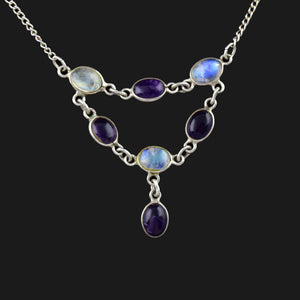 Vintage Silver Amethyst Moonstone Bib Drop Necklace - Boylerpf