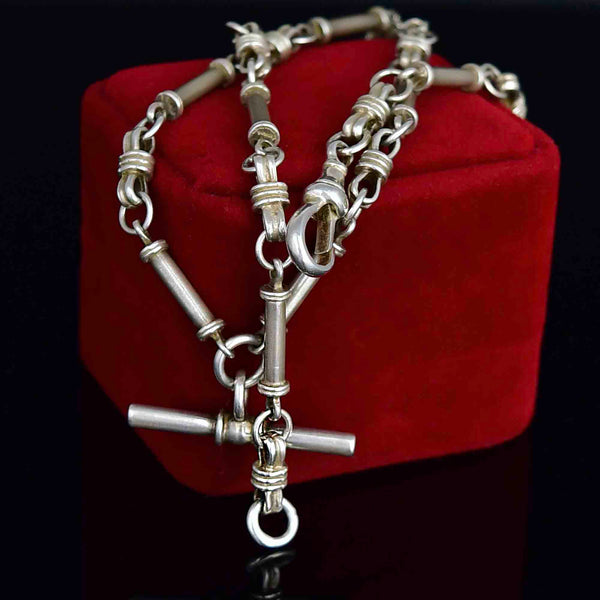 Antique Edwardian Sterling Silver Knotted Double Albert Watch Chain Necklace - Boylerpf