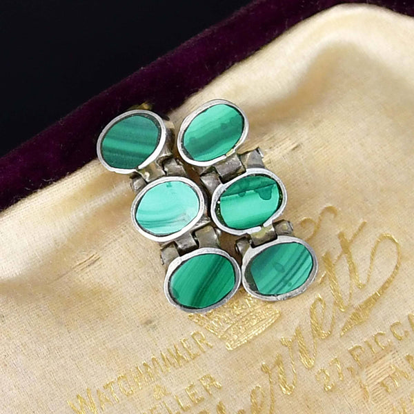 Vintage Sterling Silver Malachite Articulated Post Earrings - Boylerpf